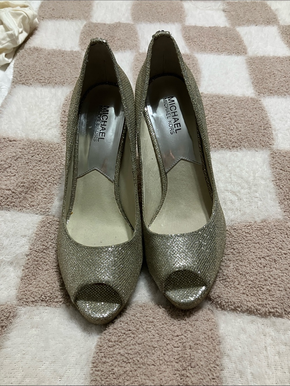 MICHAEL Michael Kors Glittery Gold Peep-Toe Pumps